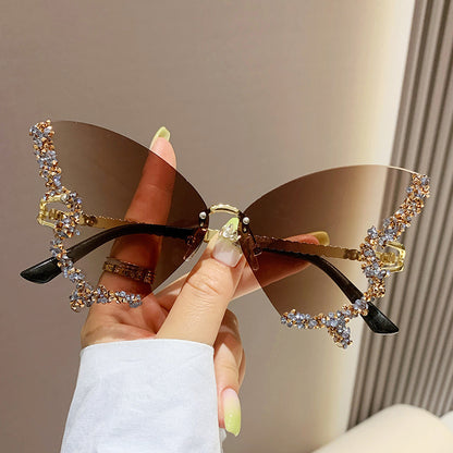 Luxury Diamond Butterfly Sunglasses Y2K Vintage Rimless Oversized Sun Glasses - 16th Avenue