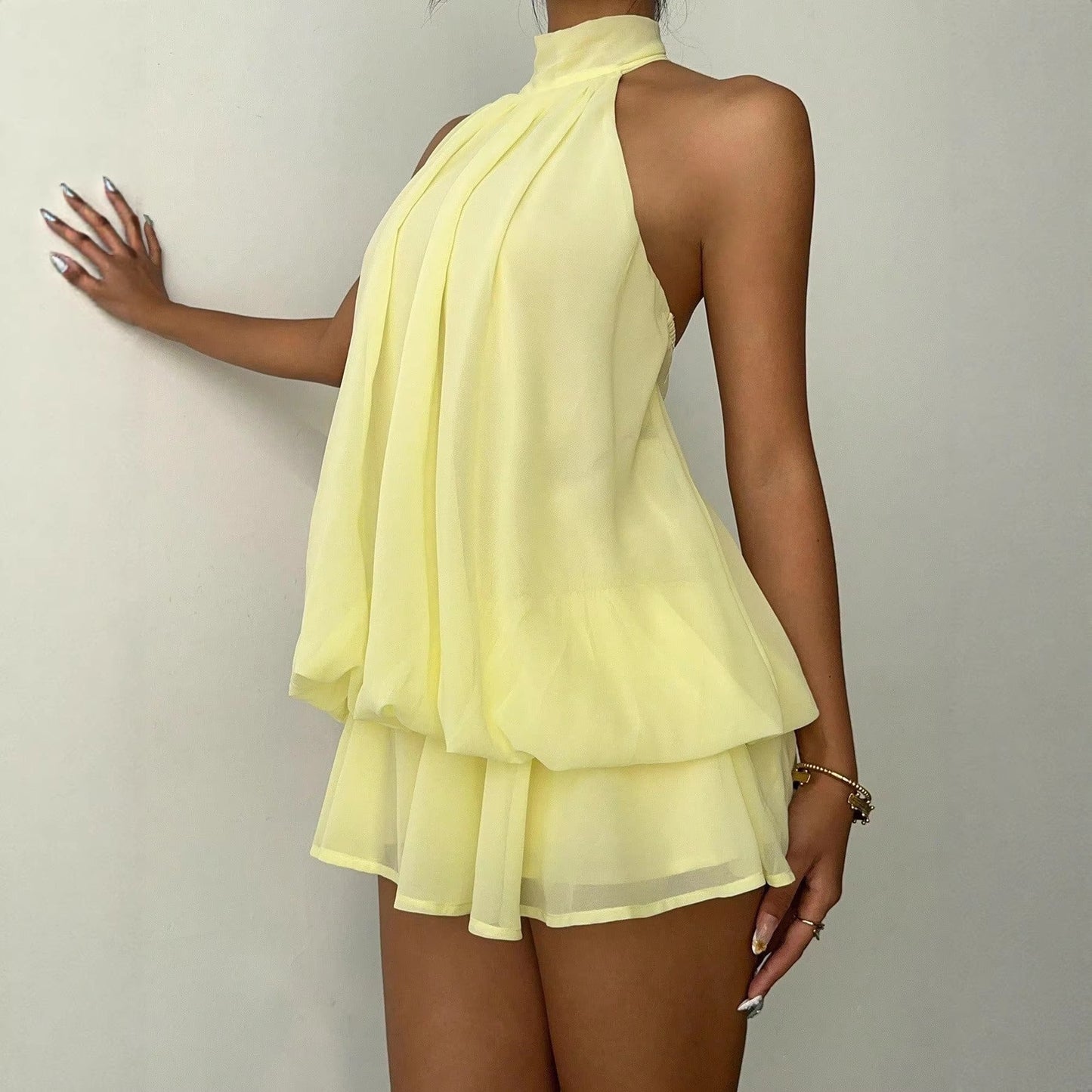 16th Avenue Halter Neck Backless Tie Waist Dress - Women's Clothing