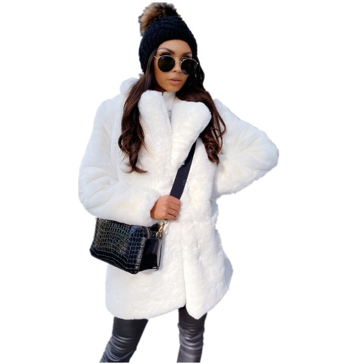 Temperament Long Sleeve Lapel Faux Fur Coat
