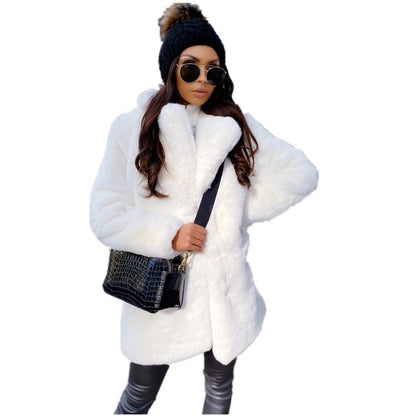 Temperament Long Sleeve Lapel Faux Fur Coat