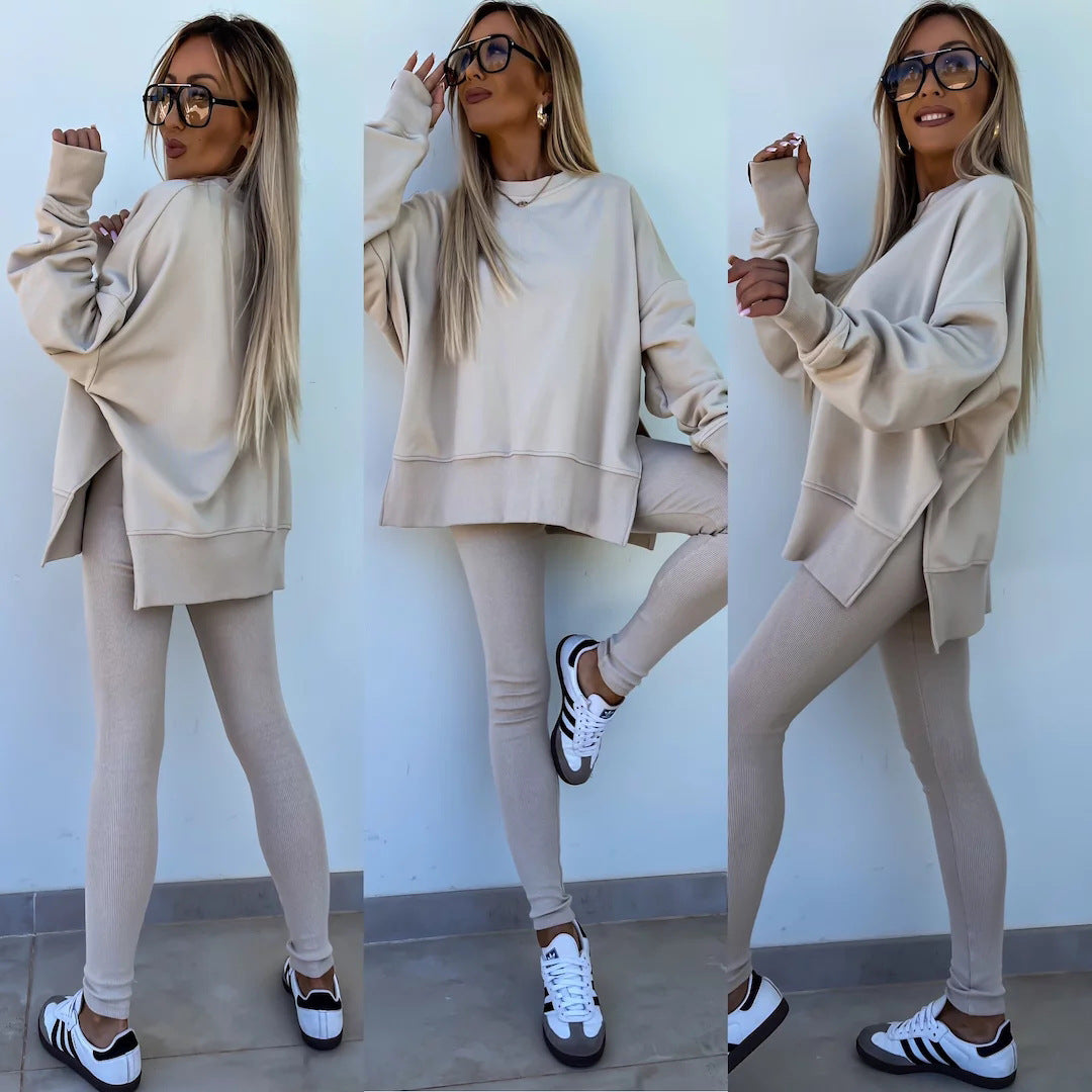 Casual Loose Long Sleeve Crew Neck Sweater Suit