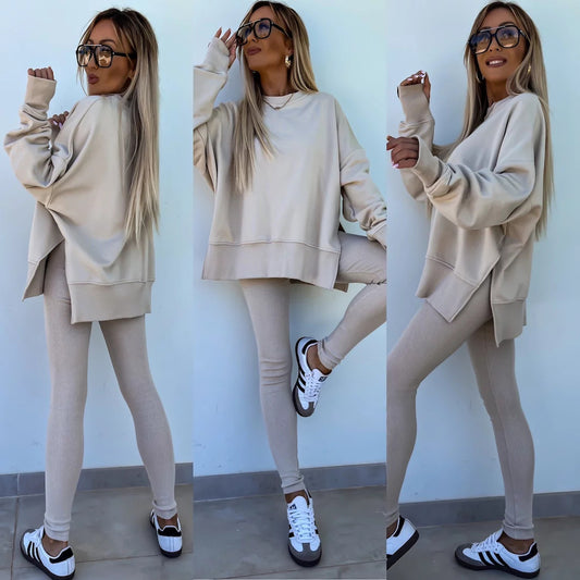 Casual Loose Long Sleeve Crew Neck Sweater Suit