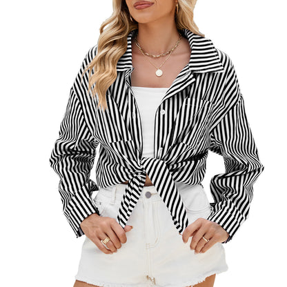 Fashion Striped Long Sleeve Shirt Casual Loose Single-breasted - 16th Avenue