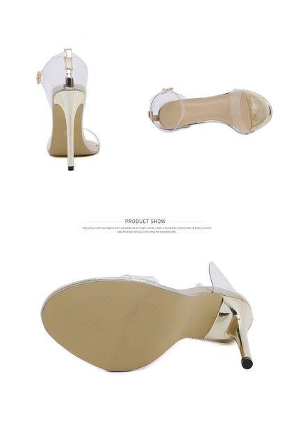 Rhinestone Transparent High-heeled Sandals - 16th Avenue