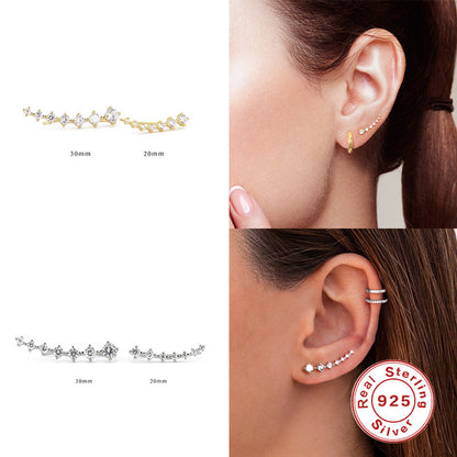S925 Sterling Silver Single Row 7 PCs Shiny Diamond Ear Studs - 16th Avenue