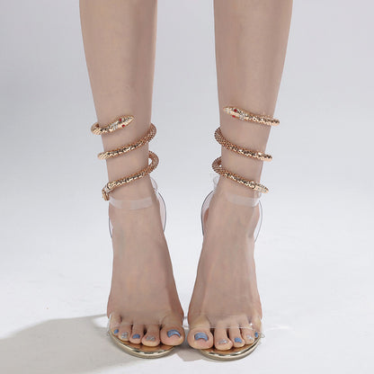 Rhinestone Transparent High-heeled Sandals - 16th Avenue