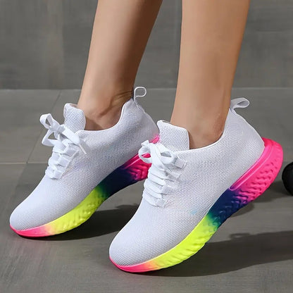 Lace-up Mesh Shoes With Rainbow Sole Design - 16th Avenue