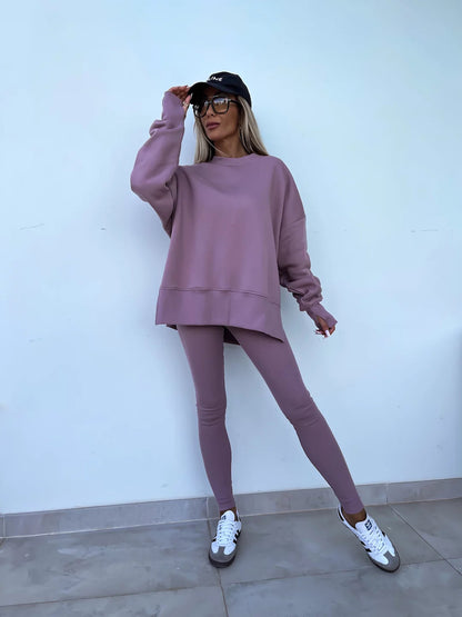 Casual Loose Long Sleeve Crew Neck Sweater Suit - 16th Avenue