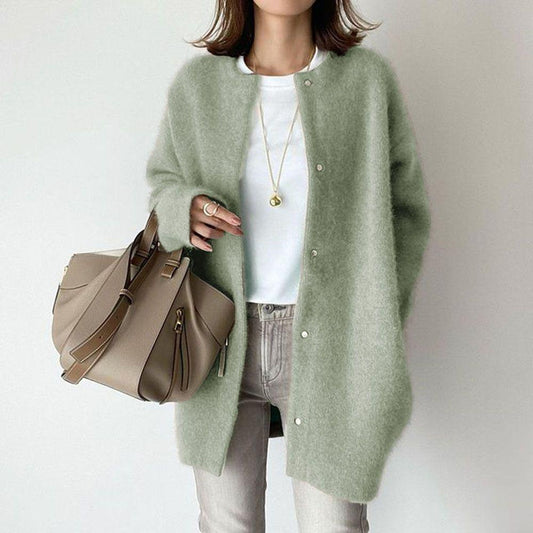Loose Round Neck Single Breasted Cardigan Fashion Solid Color Coat Jacket