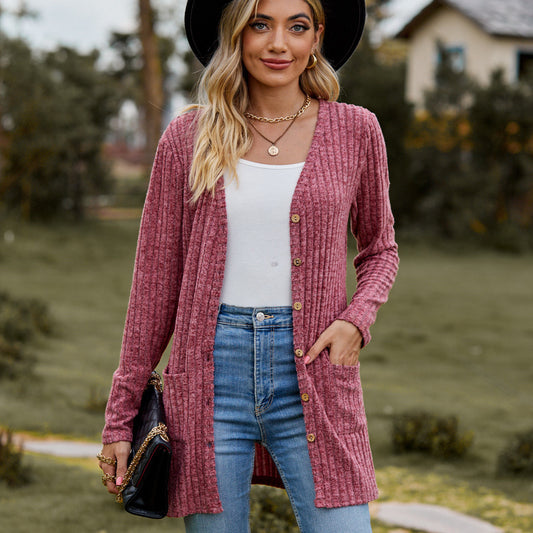 Women's Sunken Stripe Solid Color Long Sleeve Fall Sweater