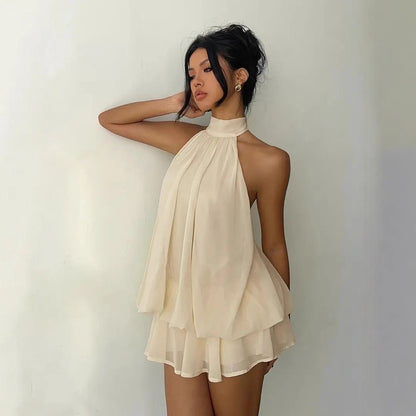 16th Avenue Halter Neck Backless Tie Waist Dress - Women's Clothing