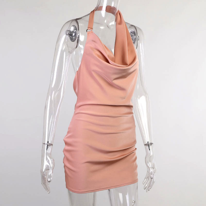 Faux Satin V-Neck Backless Mini Sleeveless Party Dress - 16th Avenue