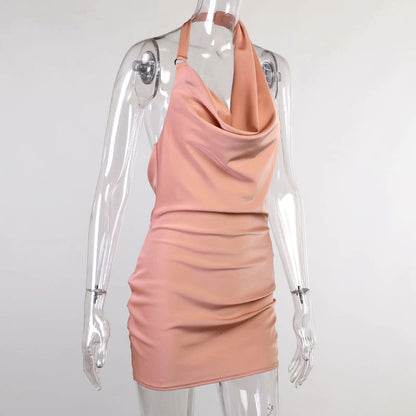 Faux Satin V-Neck Backless Mini Sleeveless Party Dress - 16th Avenue