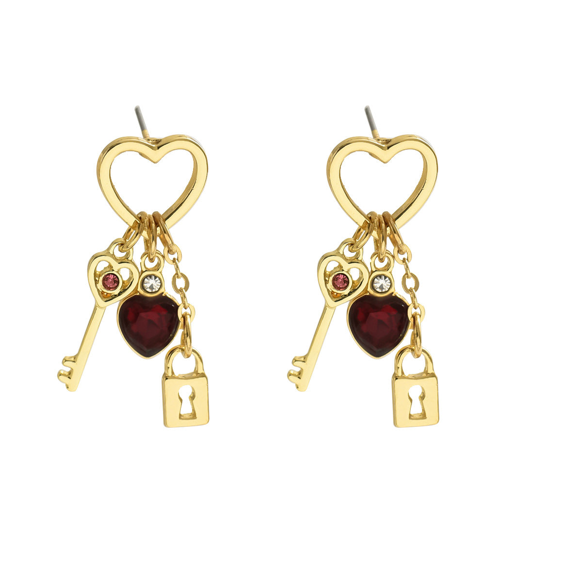 Valentine's Day Love Earrings With Rhine Stone Lock - 16th Avenue