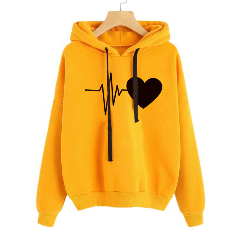 Women's Heart Print Streetwear Autumn Long Sleeve Hoodie