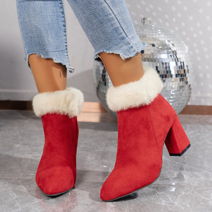 Plaid Print Plush Ankle Autumn Winter Fashion Boots - 16th Avenue