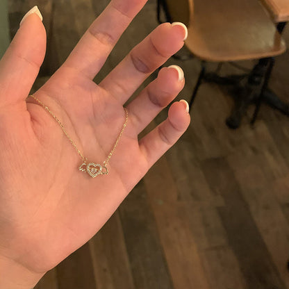 Vintage Gothic Heart Crown Angel Wings Pendant Necklace - 16th Avenue