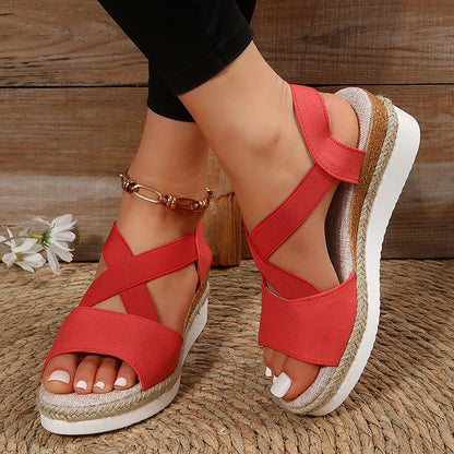 Wedge Sandals For Women Cross-strap Platform Gladiator Hemp Heel Summer Shoes - 16th Avenue