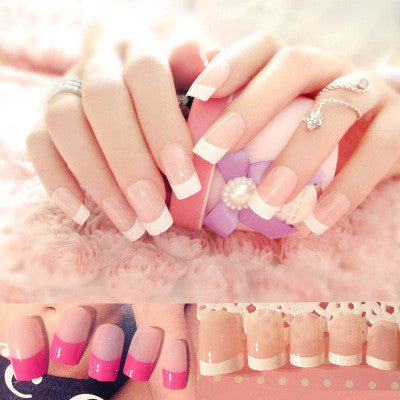 Nail Art Finished French long Fake Nails