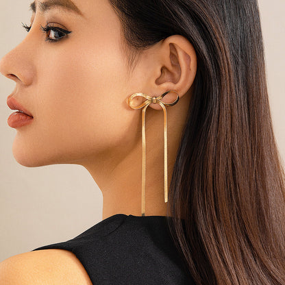 18k Gold Plated Stainless Steel Herringbone Bow Earrings - 16th Avenue