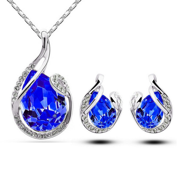 3pcs Rhinestone Necklace Set With Earrings Fashion Water-drop-shaped Jewelry For Women