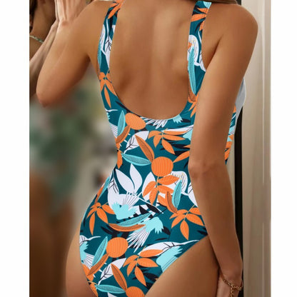Women's High Waist Polyester Printed One-piece Bikini - 16th Avenue