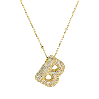 Brass Zircon Bubble Balloon Letter Pendant Necklace For Women - 16th Avenue