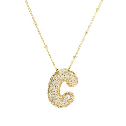 Brass Zircon Bubble Balloon Letter Pendant Necklace For Women - 16th Avenue