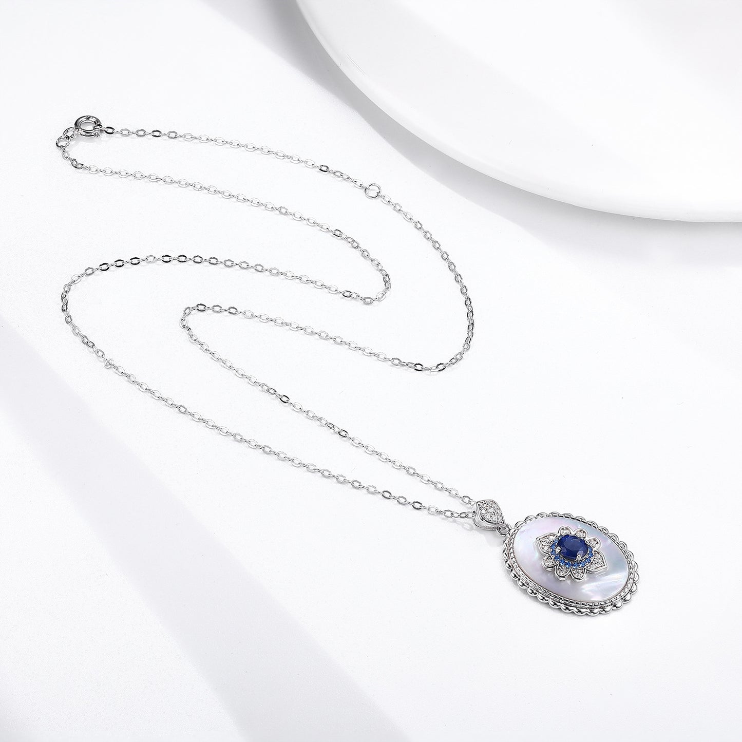 Sapphire Diamond Pendant 925 Sterling Silver Chain Necklace