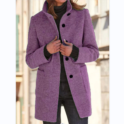Women's Stand Collar Woolen Fall Winter Coat