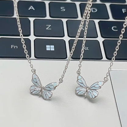 Fashion Blue Luminous Butterfly Necklace Bracelet Set - 16th Avenue