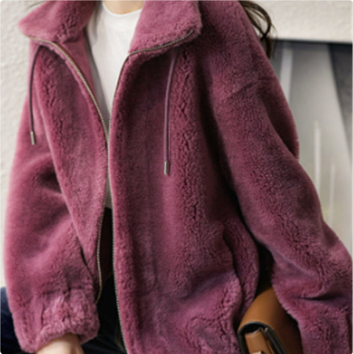 Double Faced Fleece Warm High Neck Women's Cardigan Sweater