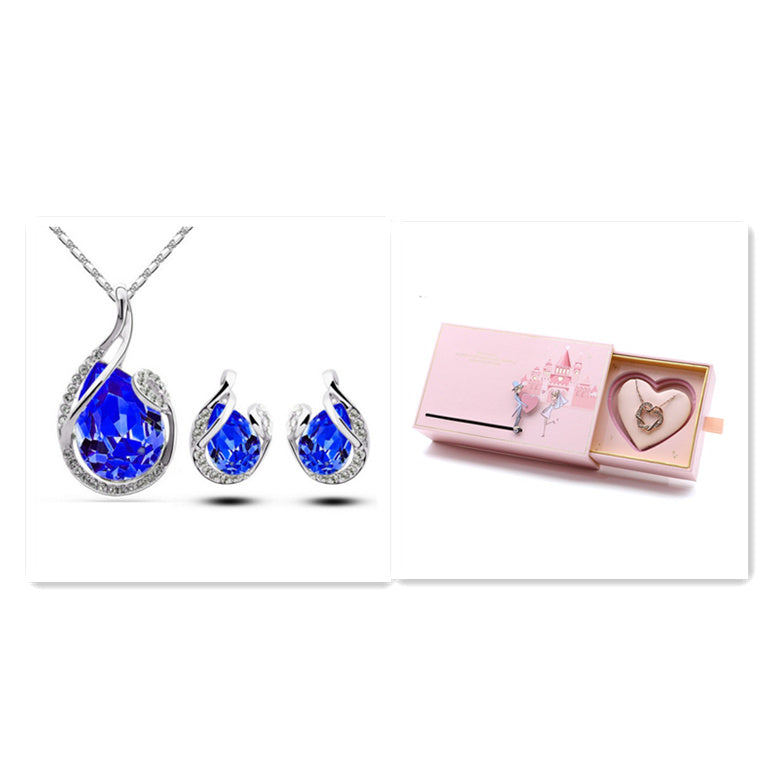 3pcs Rhinestone Necklace Set With Earrings Fashion Water-drop-shaped Jewelry For Women