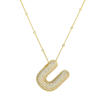 Brass Zircon Bubble Balloon Letter Pendant Necklace For Women - 16th Avenue