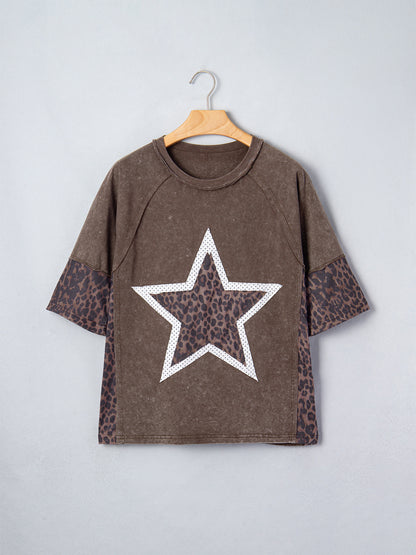 16th Avenue Five-pointed Star Leopard Print Old T-shirt - Women's Clothing