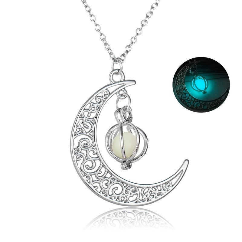 Women Fashion Moon Natural Glowing Stone Healing Necklace Luminous Pendant Jewelry