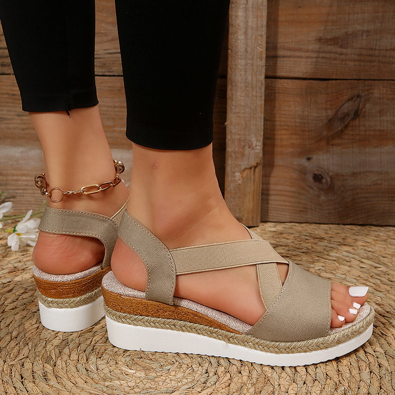 Wedge Sandals For Women Cross-strap Platform Gladiator Hemp Heel Summer Shoes