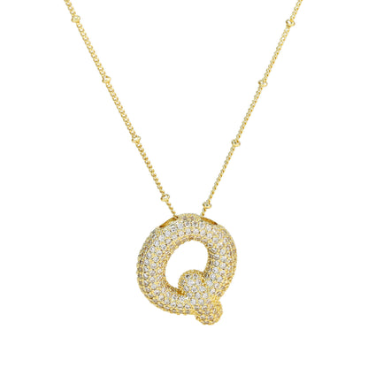 Brass Zircon Bubble Balloon Letter Pendant Necklace For Women - 16th Avenue
