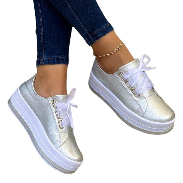 Fashion Flats Women's Ribbon Lace-up Platform Sneakers
