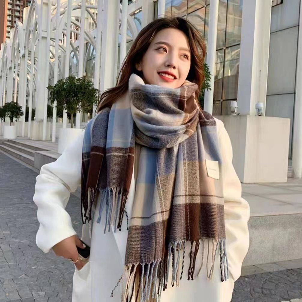Women's Fashion Plaid Thickened Long Scarf Scarf