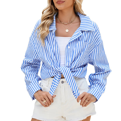 Fashion Striped Long Sleeve Shirt Casual Loose Single-breasted - 16th Avenue