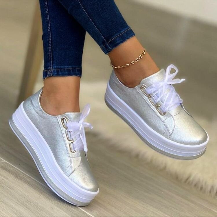 Fashion Flats Women's Ribbon Lace-up Platform Sneakers