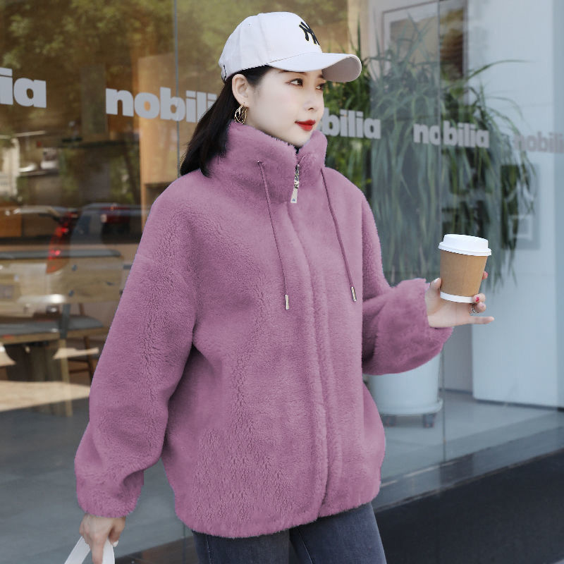 Double Faced Fleece Warm High Neck Women's Cardigan Sweater