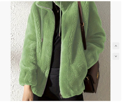 Double Faced Fleece Warm High Neck Women's Cardigan Sweater