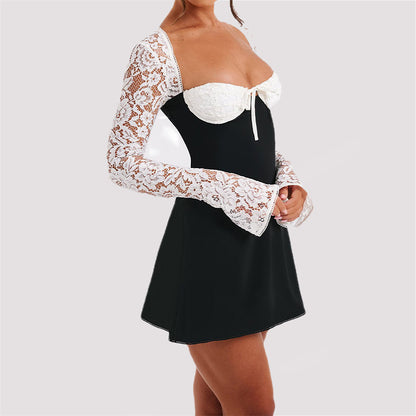 Fashion Corset Lace Long Sleeve Sexy Y2K Backless Short Dress - 16th Avenue