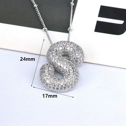 Brass Zircon Bubble Balloon Letter Pendant Necklace For Women - 16th Avenue