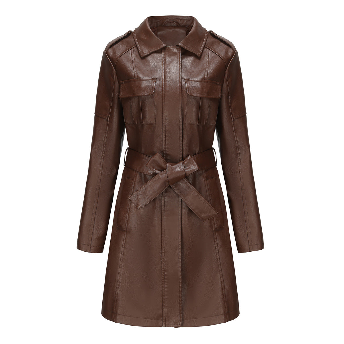 New European And American-style Mid-length Leather Coat