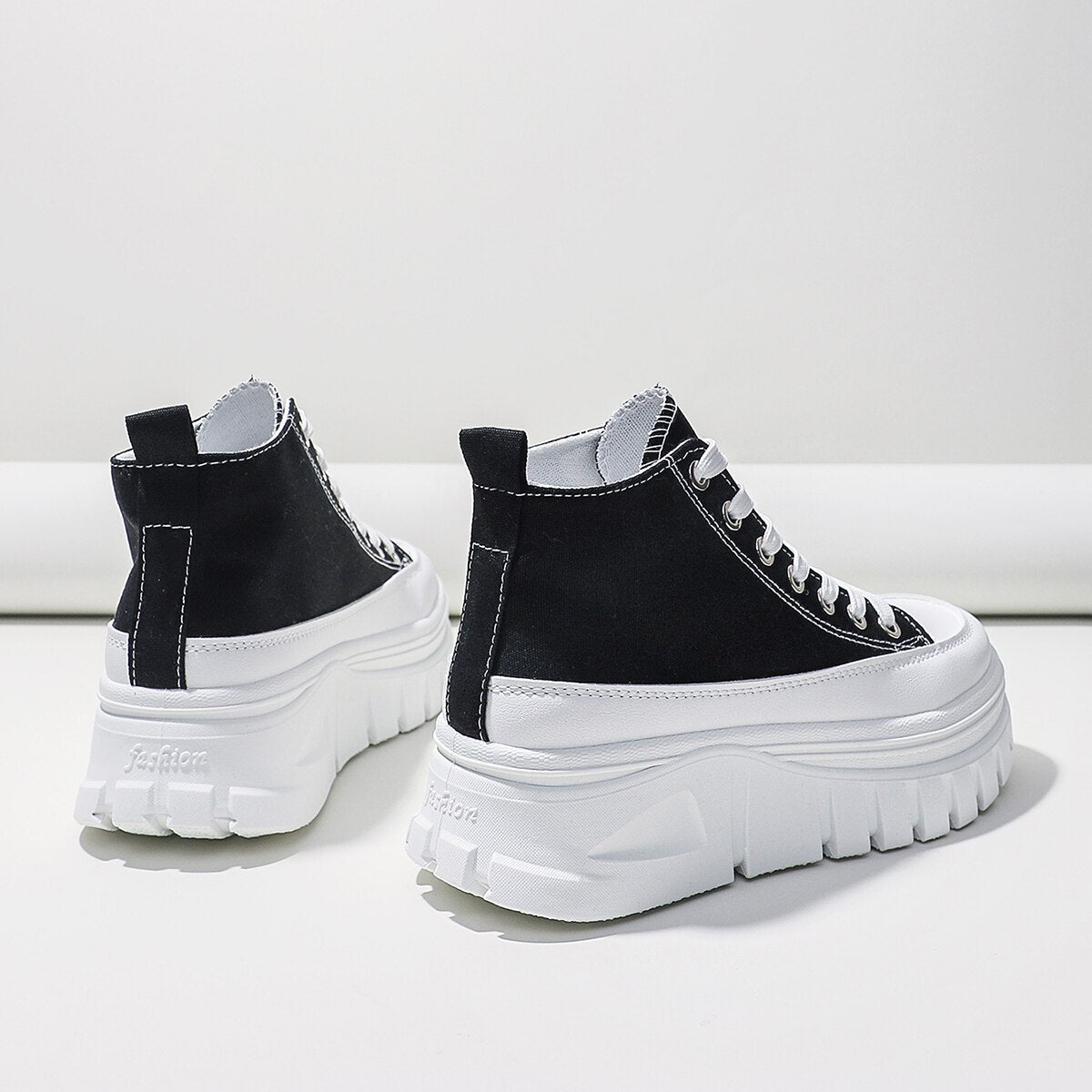 Women's Lace-Up Front High Top Flat Form Canvas Shoes