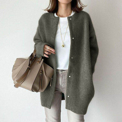 Loose Round Neck Single Breasted Cardigan Fashion Solid Color Coat Jacket - 16th Avenue