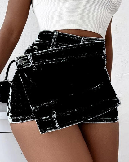 Women's Denim Shorts Y2k Vintage with Overlap Waist - 16th Avenue